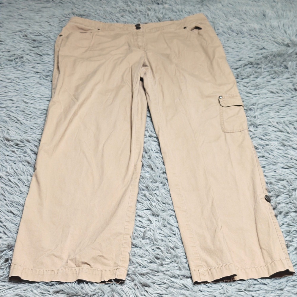 Additions by Chicos Cargo Pants Women Size US 14 Chicos 2.5 Tan Cotton Wide Leg